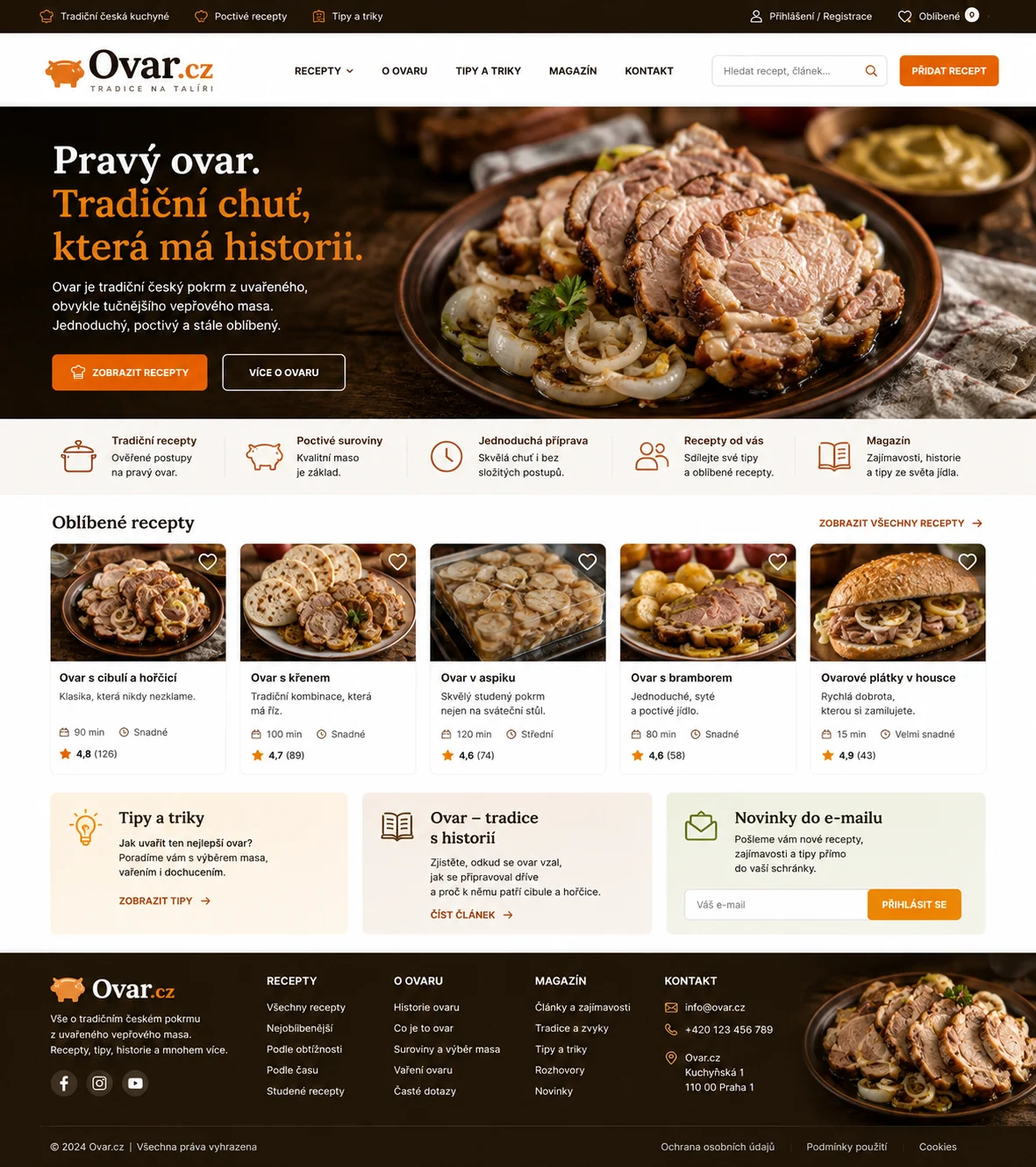 Vizuální návrh možného projektu Ovar.cz zaměřeného na českou gastronomii a tradiční masové pokrmy